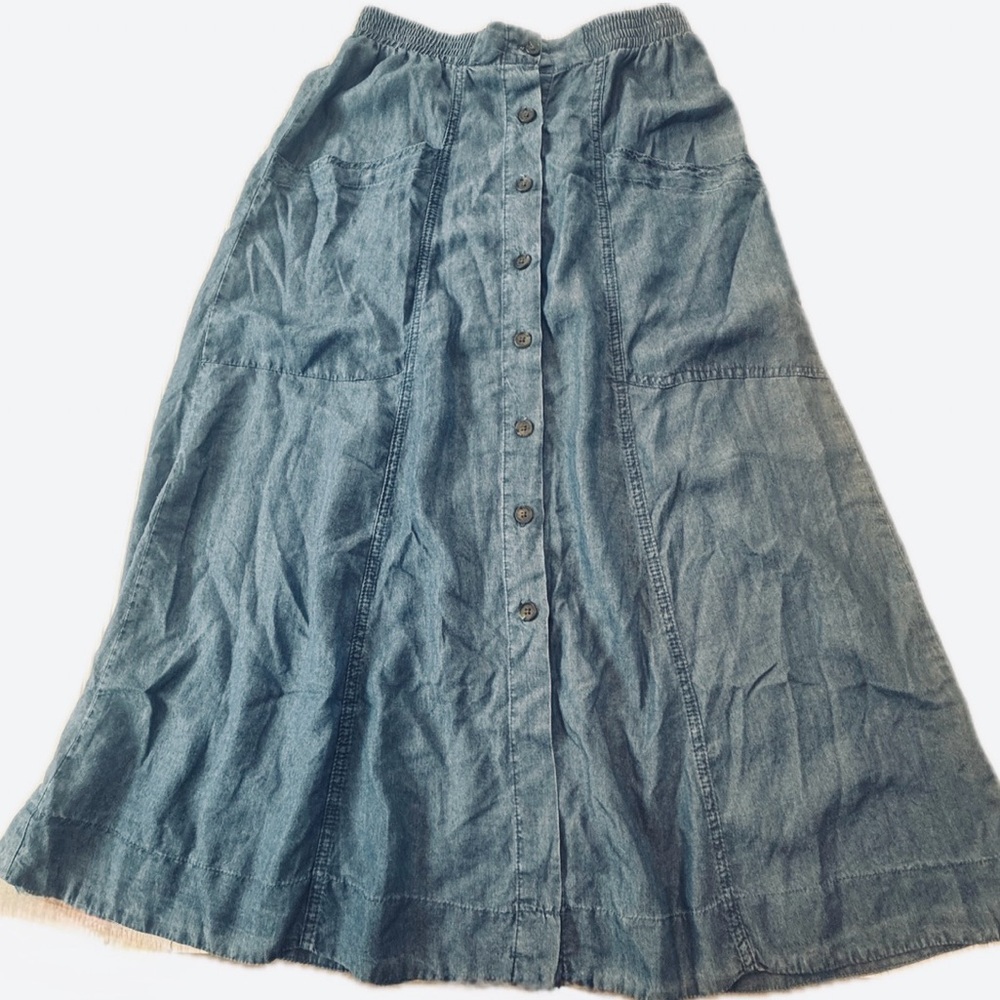 VTG John Paul Richard A-Line Button Down Jean-look Skirt with Pockets S - Picture 2 of 8